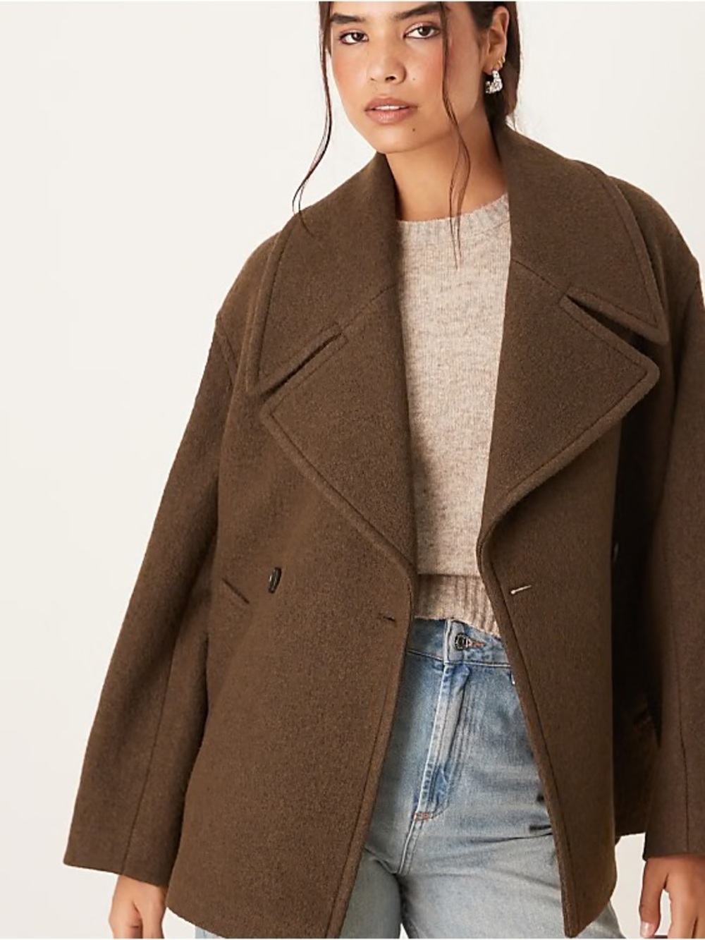 Mango wool short tailored jacket in khaki
